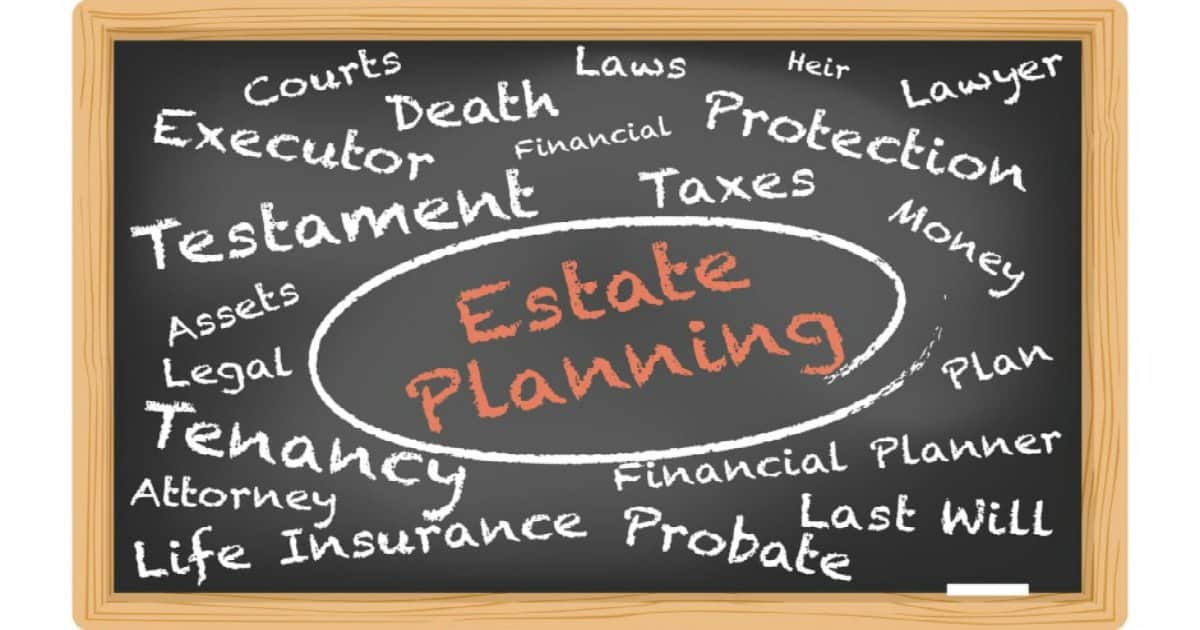 Estate planning law words written on a board